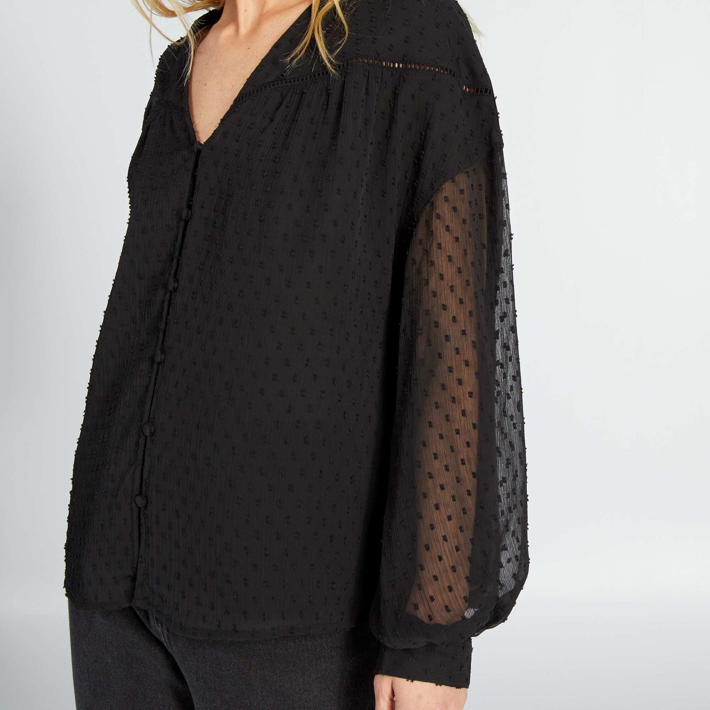 Voile blouse with dotted tulle black