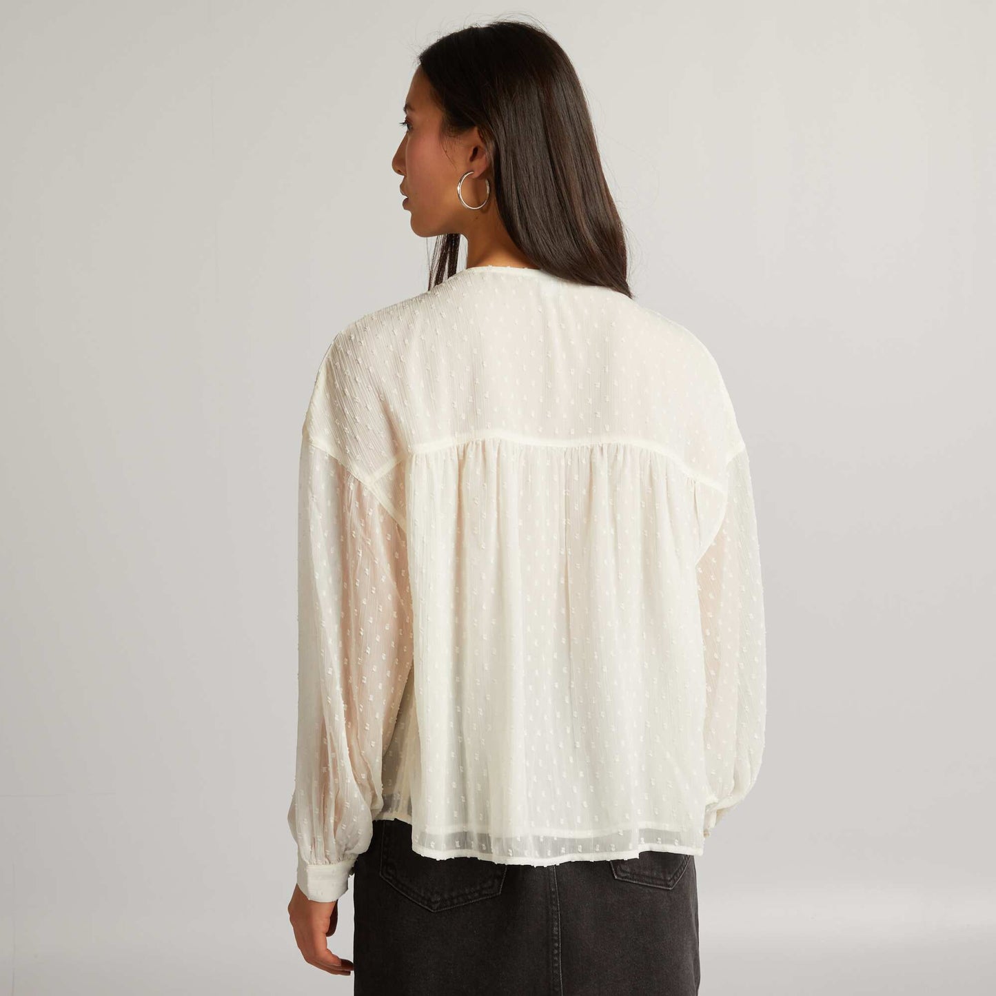 Voile blouse with dotted tulle WHITE