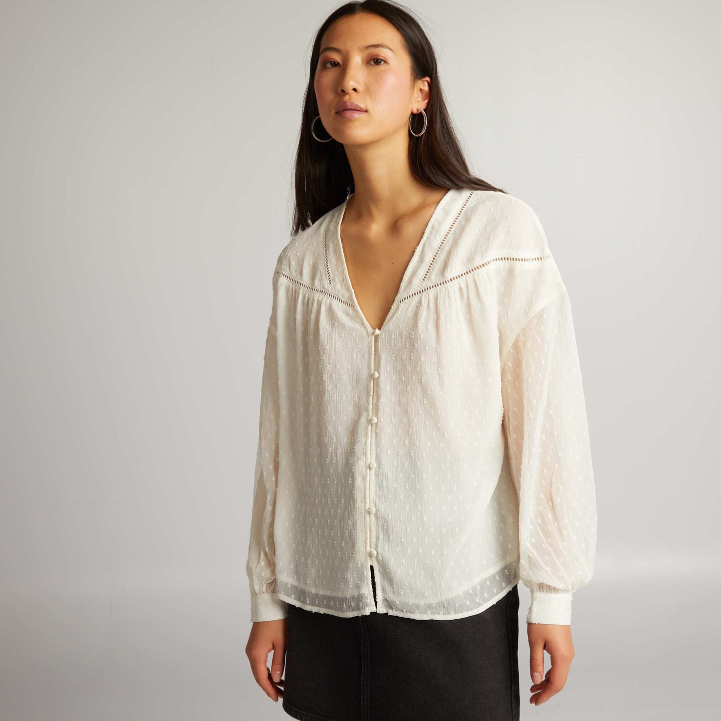 Voile blouse with dotted tulle WHITE