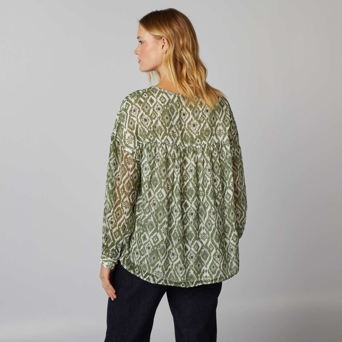 V-neck dotted Swiss fabric blouse KHAKI