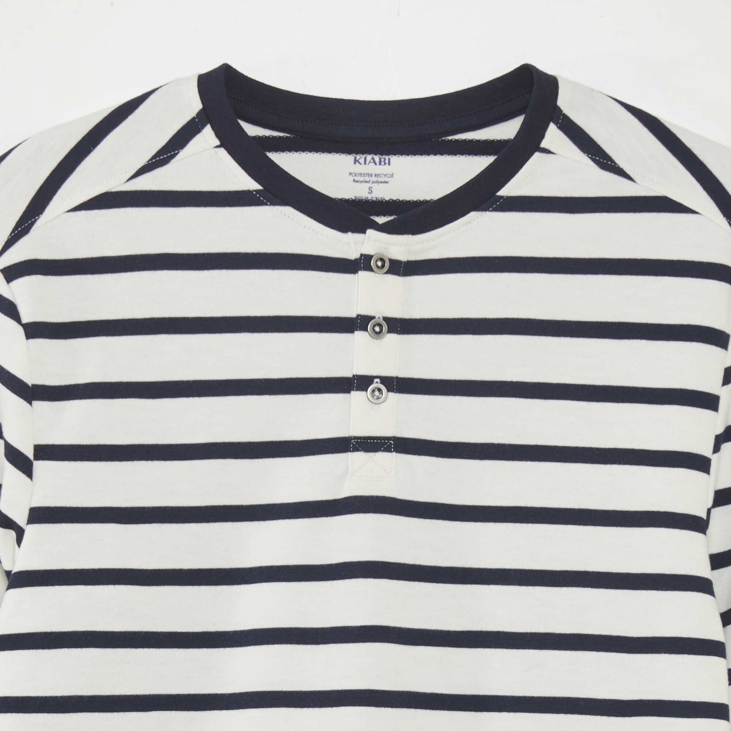 Breton T-shirt with buttoned collar BEIGE