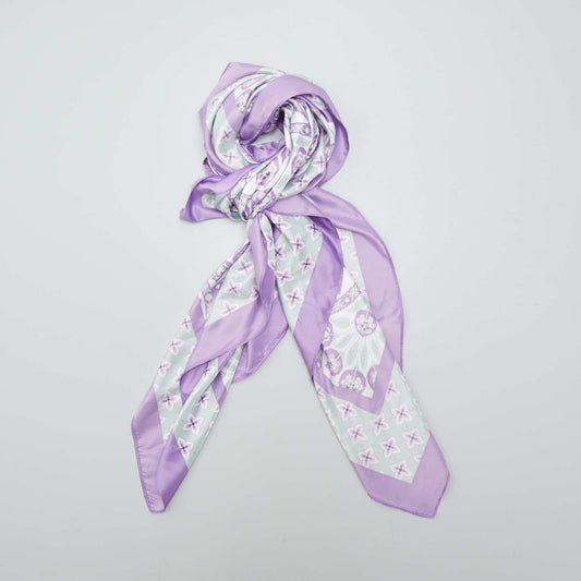 Large printed satin floaty scarf PINK