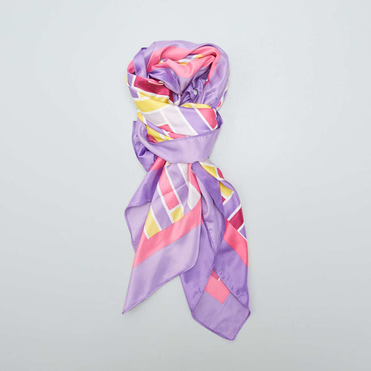 Large printed satin floaty scarf PURPLE
