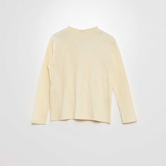 Pointelle knit T-shirt WHITE