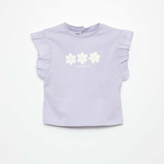 Cotton top with ruffled shoulders PURPLE