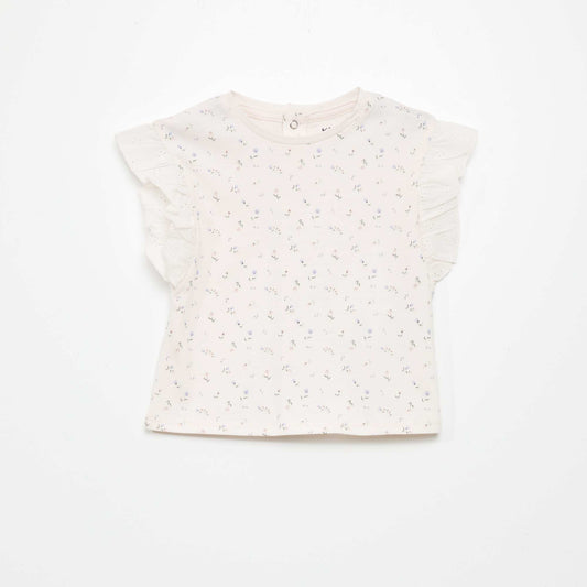 Cotton top with ruffled shoulders PINK