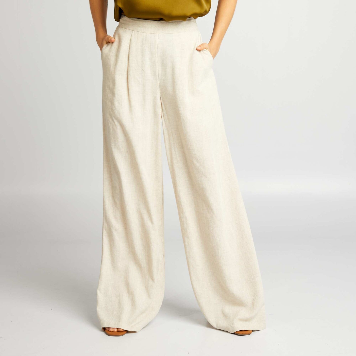 Wide-leg linen trousers BEIGE