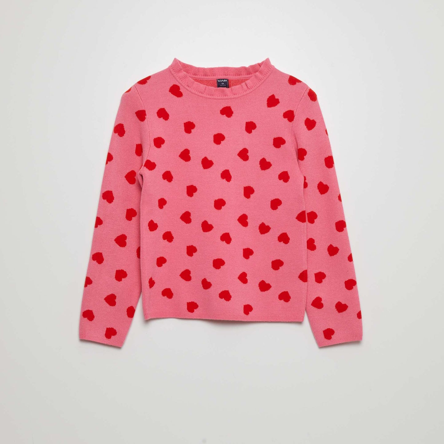 Patterned sweater with frilly collar PINK