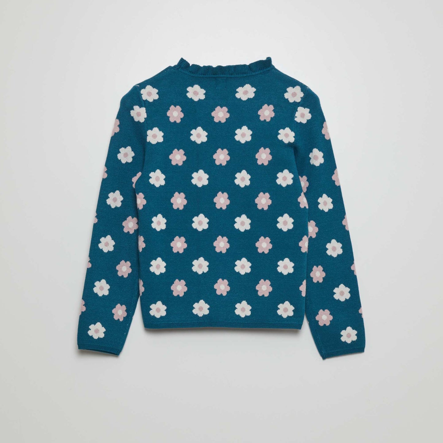 Patterned sweater with frilly collar GREEN