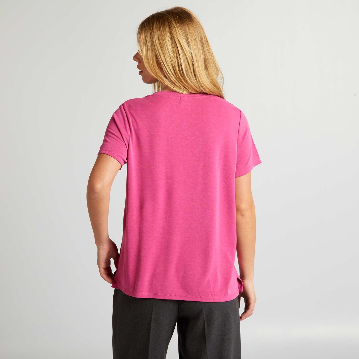 Stretch V-neck T-shirt PINK