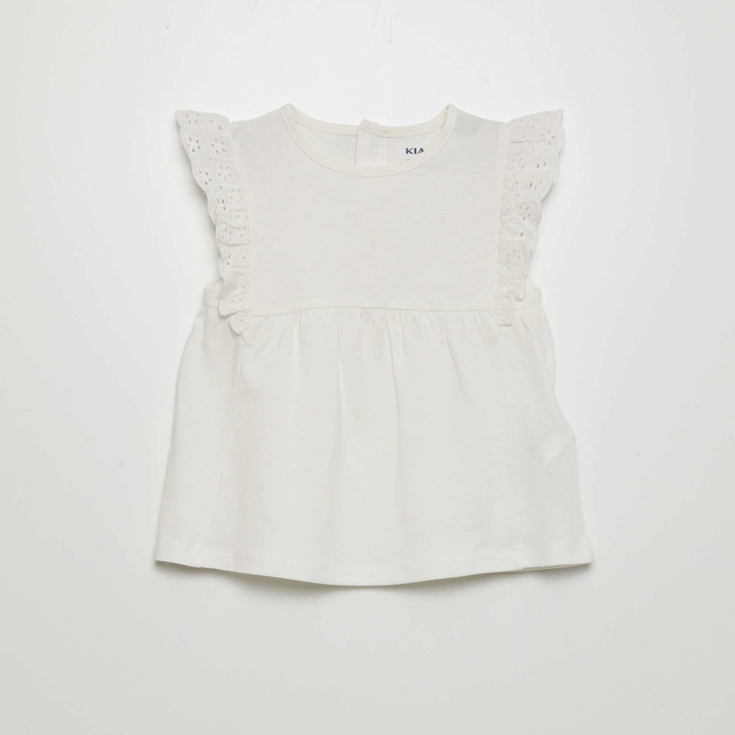 T-shirt with broderie anglaise sleeves WHITE