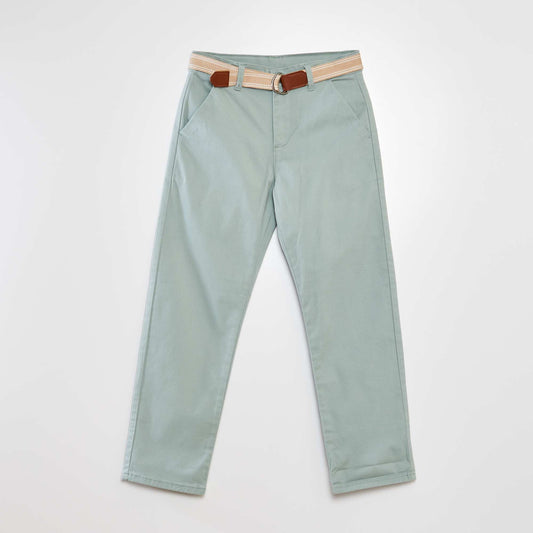 Twill trousers with belt GREEN