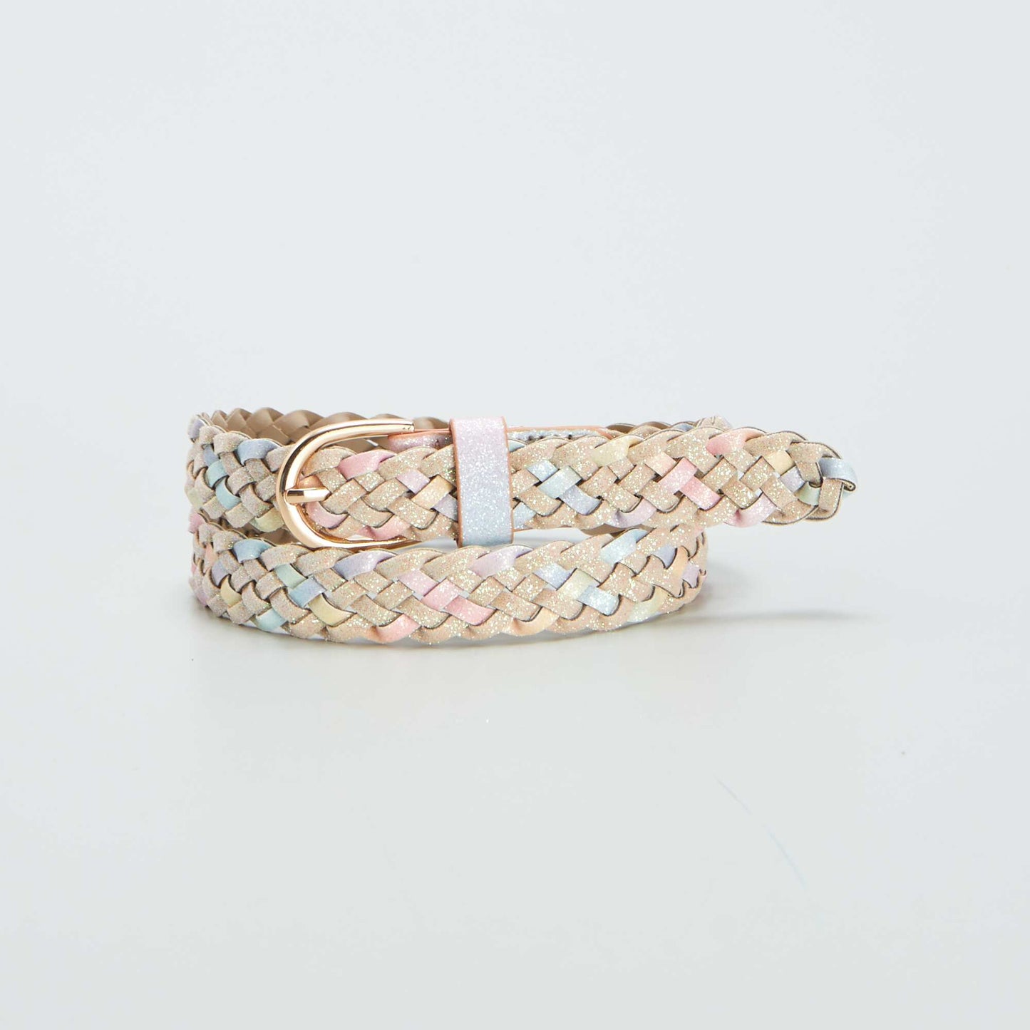 Multi-coloured braided and glittery belt PINK