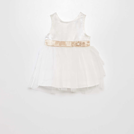 Satiny dress with tulle skirt WHITE