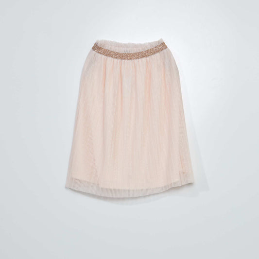 Pleated knit skirt with glittery waistband PINK