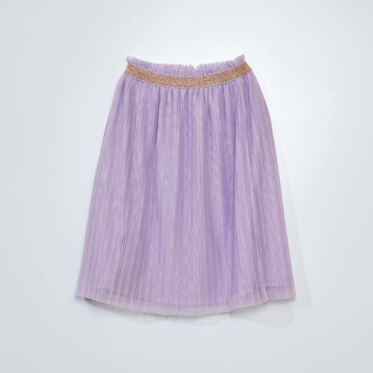 Pleated knit skirt with glittery waistband PURPLE