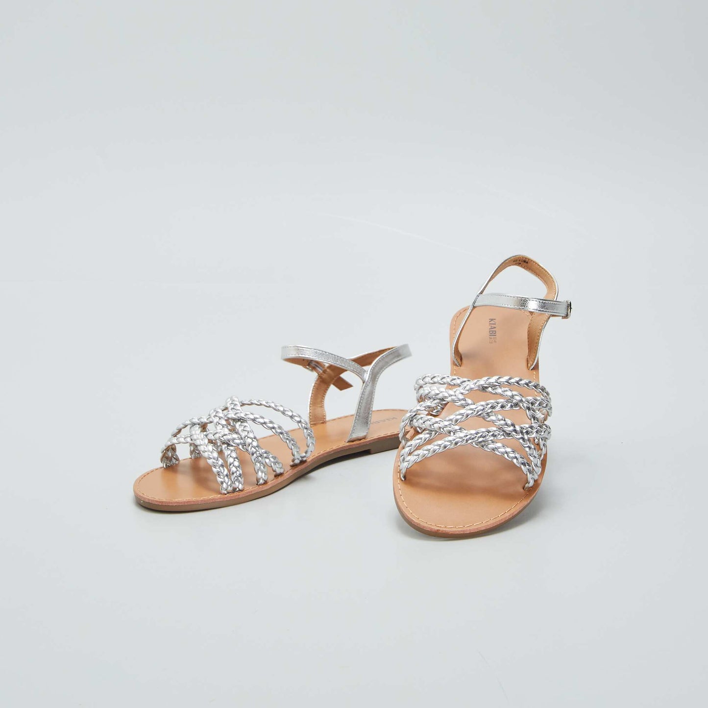 Flat sandals with braided straps GREY