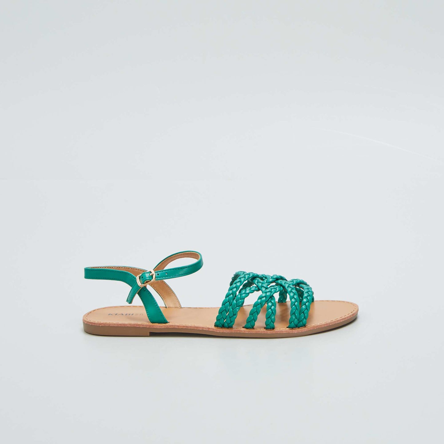 Flat sandals with braided straps GREEN