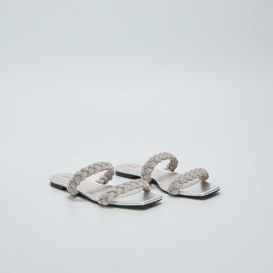 Diamanté flat sandals GREY