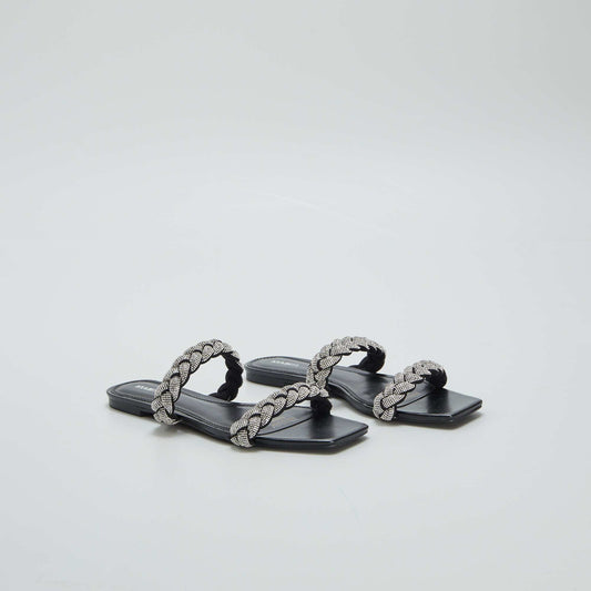 Diamanté flat sandals BLACK