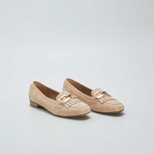 Loafers with fringed gold straps BEIGE