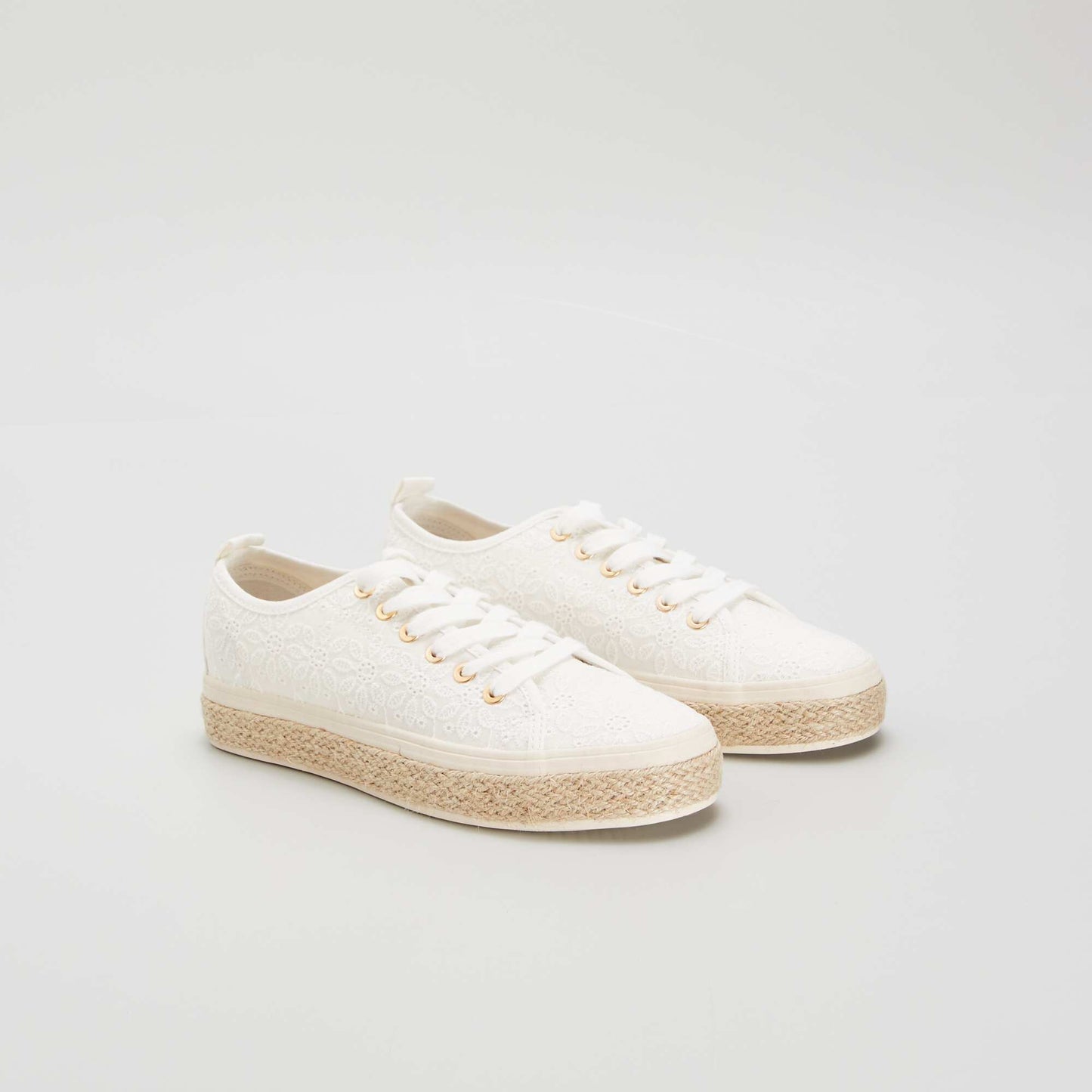 Embroidered trainers with rope sole WHITE