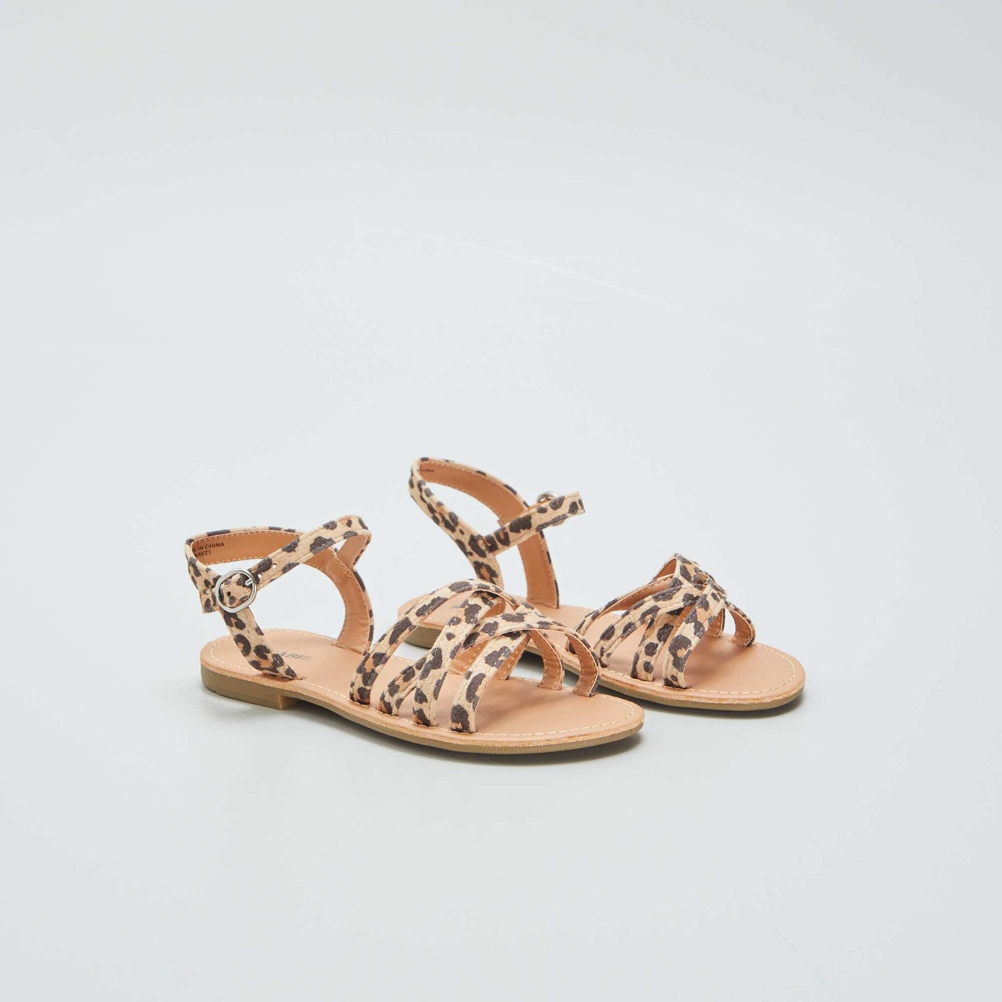Sandals with crossover straps - leopard print BROWN