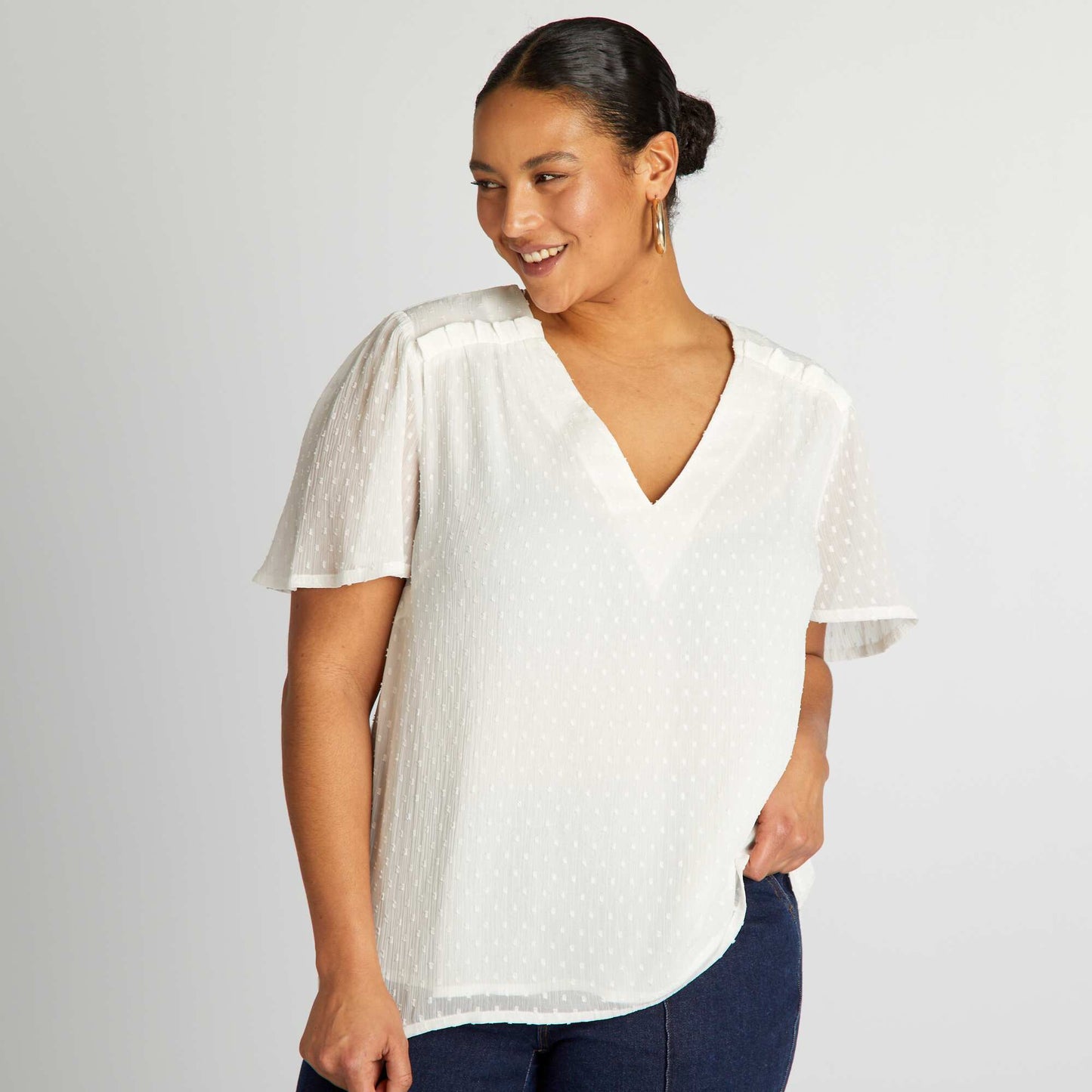 Dotted voile blouse WHITE
