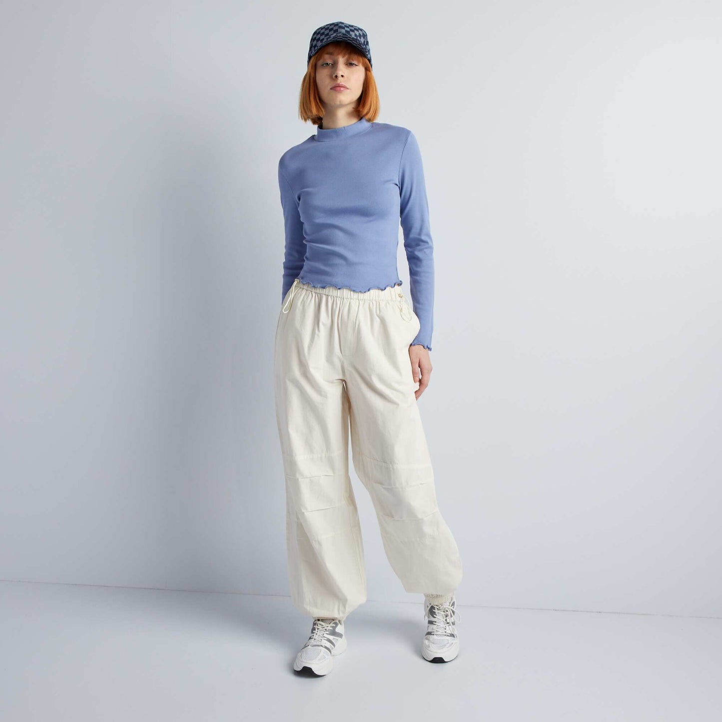 Long-sleeved T-shirt with ruffled edges BLUE