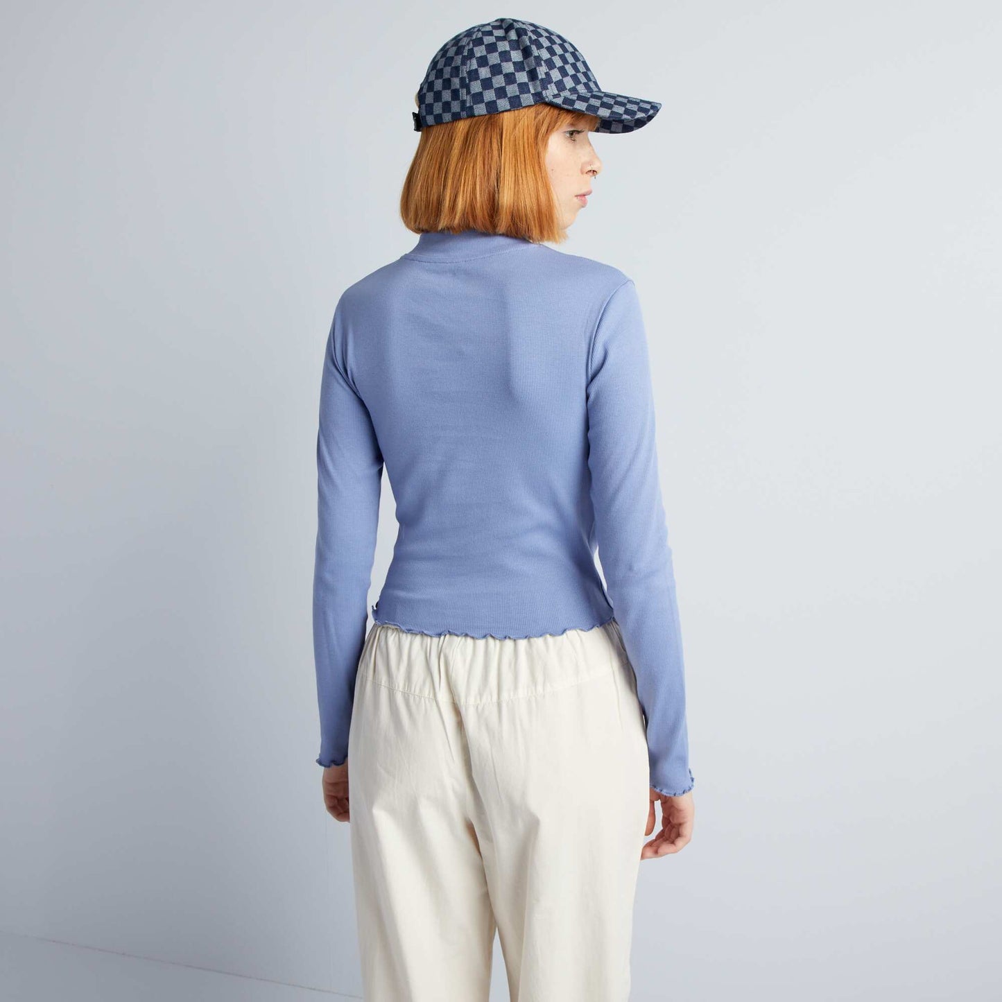 Long-sleeved T-shirt with ruffled edges BLUE