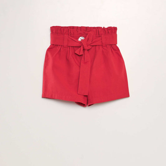 Belted poplin shorts RED