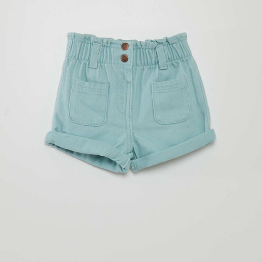 Smocked-effect denim shorts BLUE