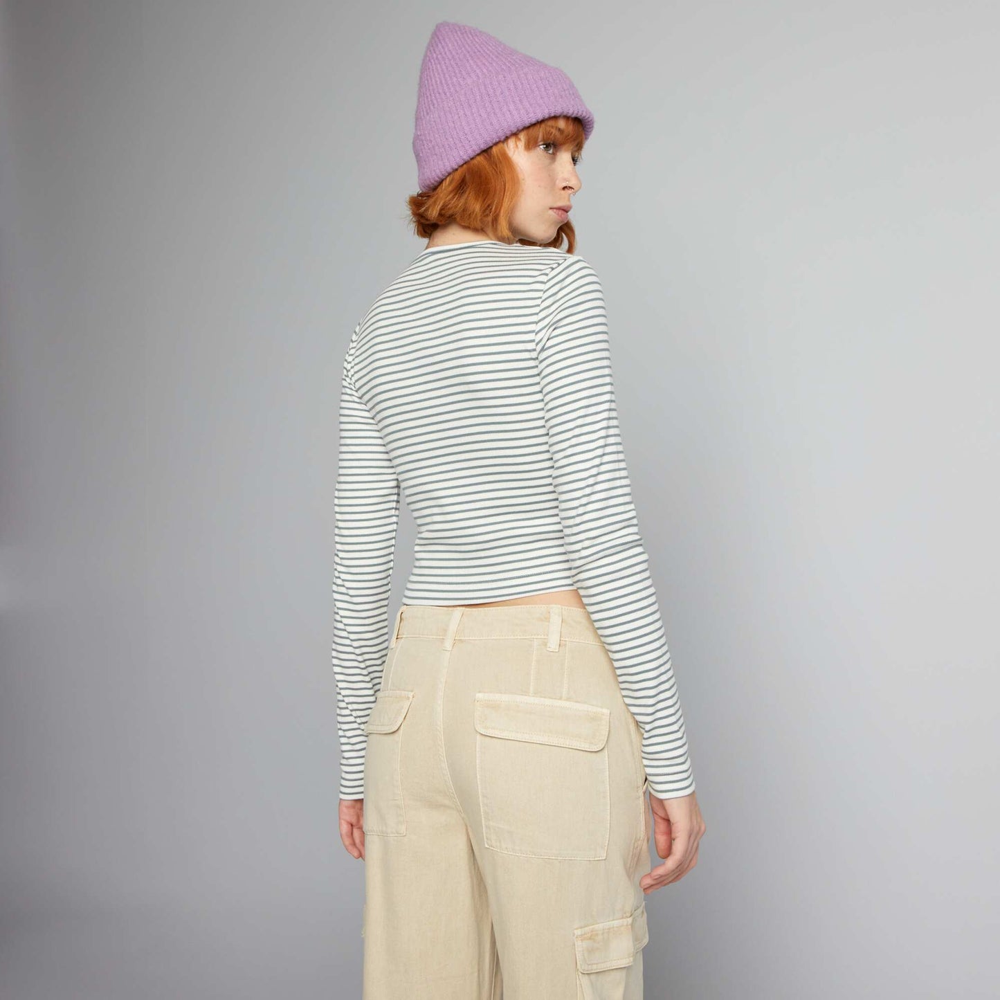 Striped ribbed crop top WHITE