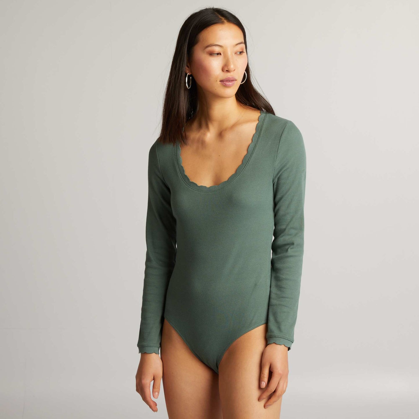 Ribbed bodysuit with round neckline GREEN