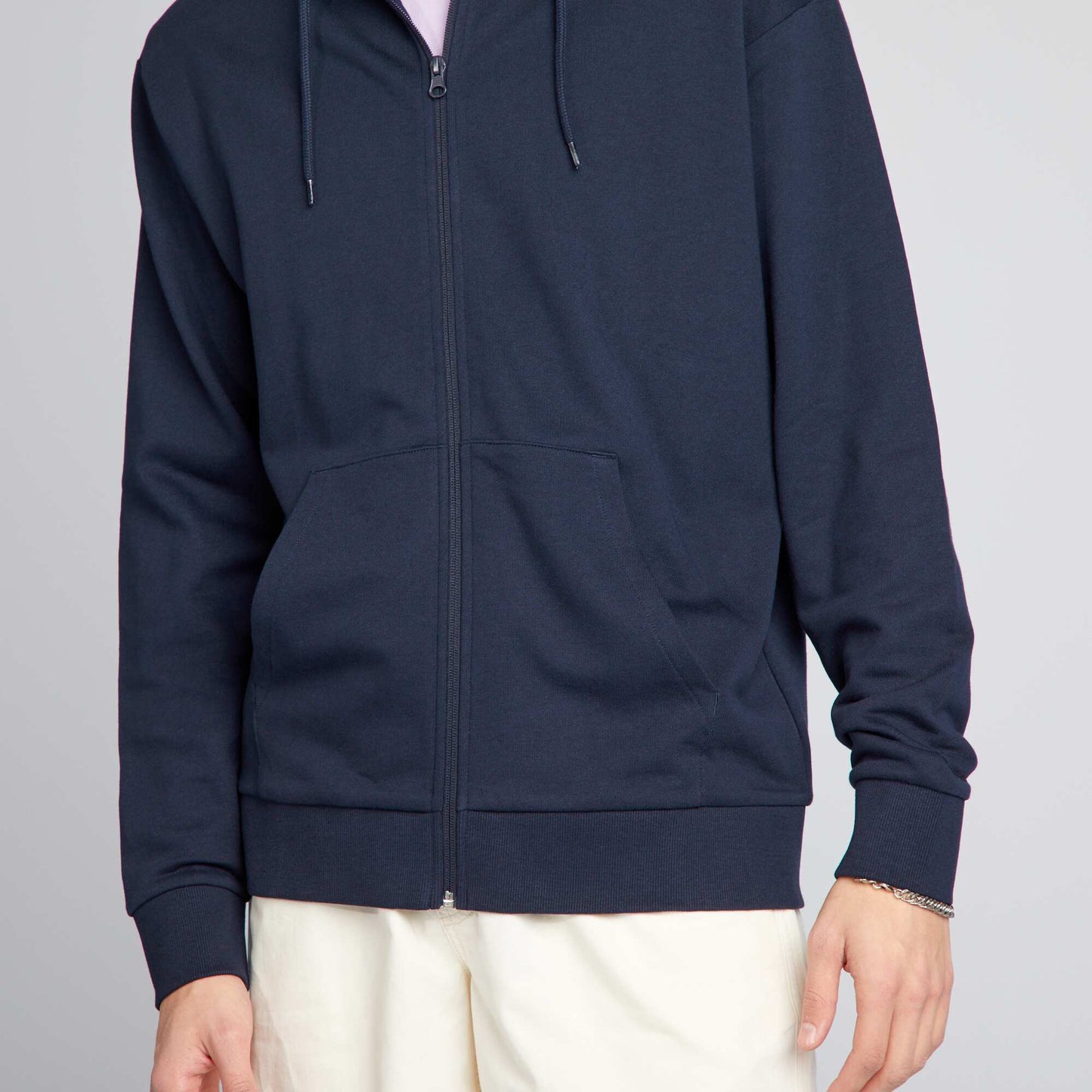 Plain zip-up hoodie BLUE