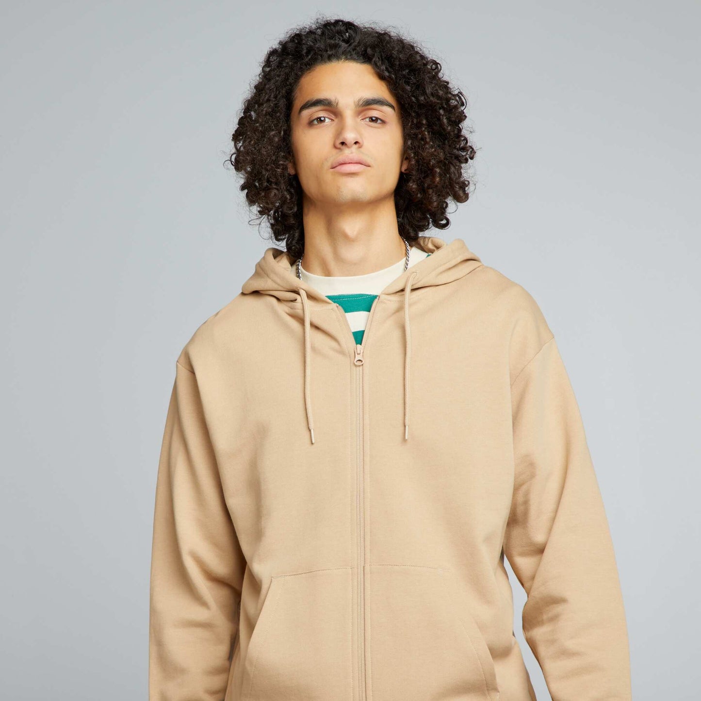 Plain zip-up hoodie BEIGE