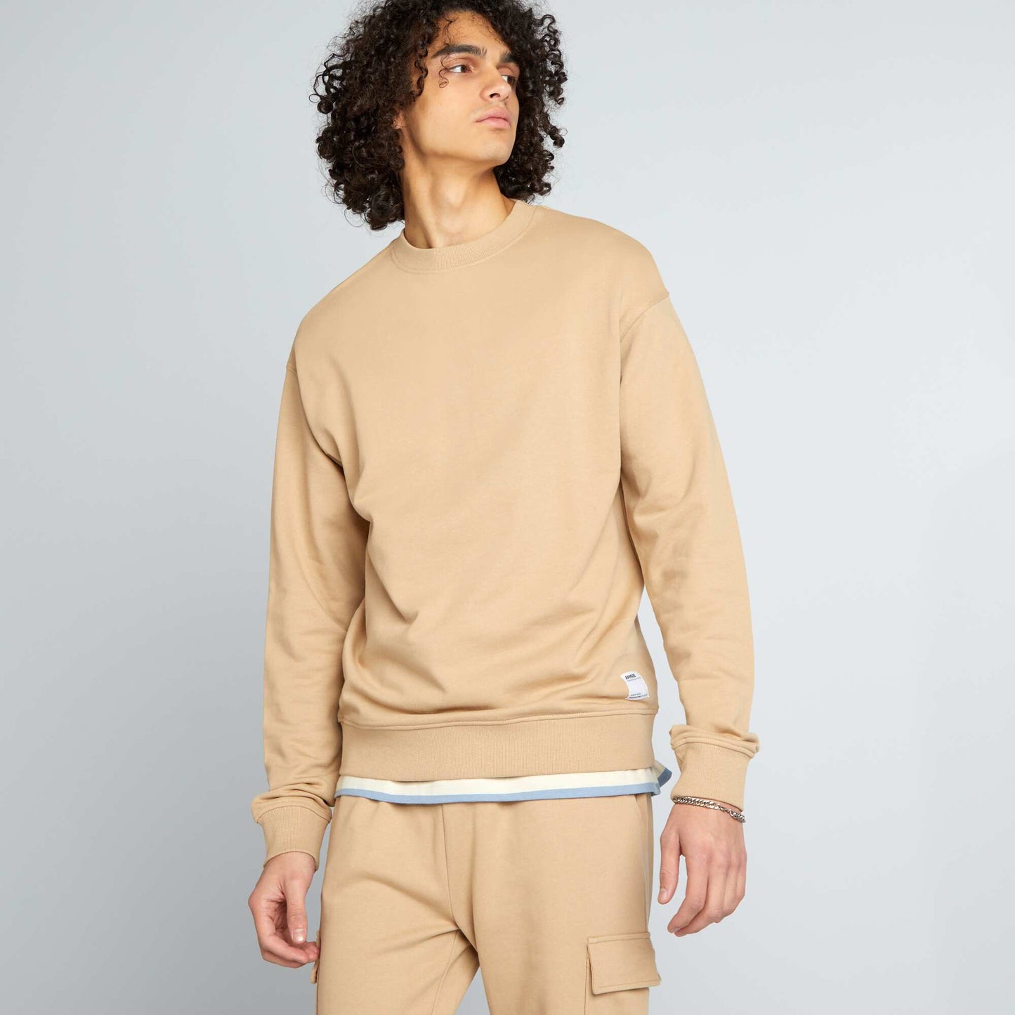 Patterned round-neck sweatshirt BEIGE
