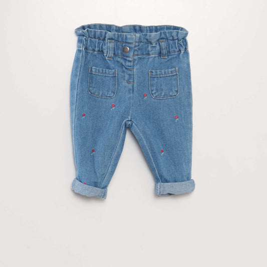 Tulip-embroidered denim trousers BLUE