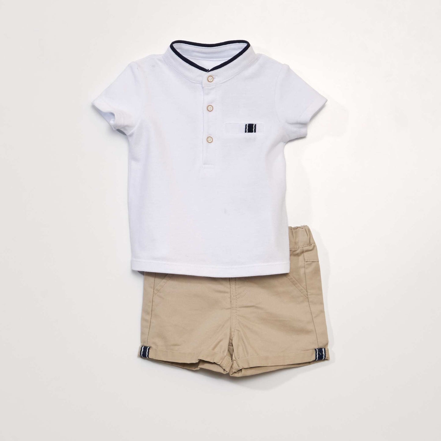 Two-piece set - Polo-style T-shirt + twill shorts BEIGE