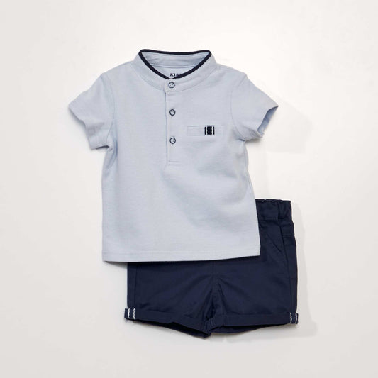 Two-piece set - Polo-style T-shirt + twill shorts BLUE