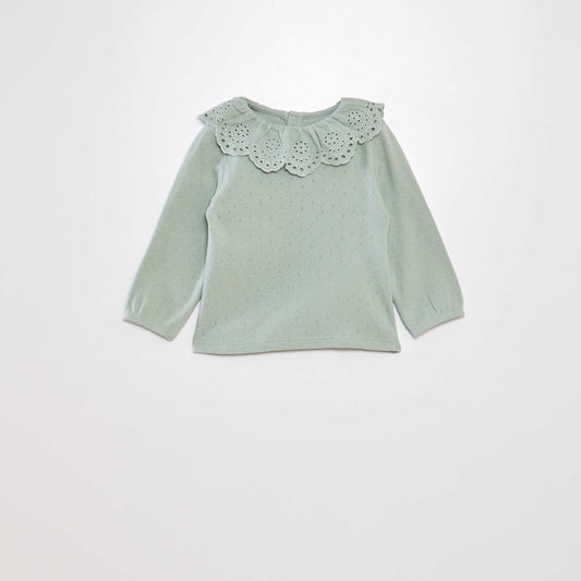 Pointelle knit T-shirt GREEN
