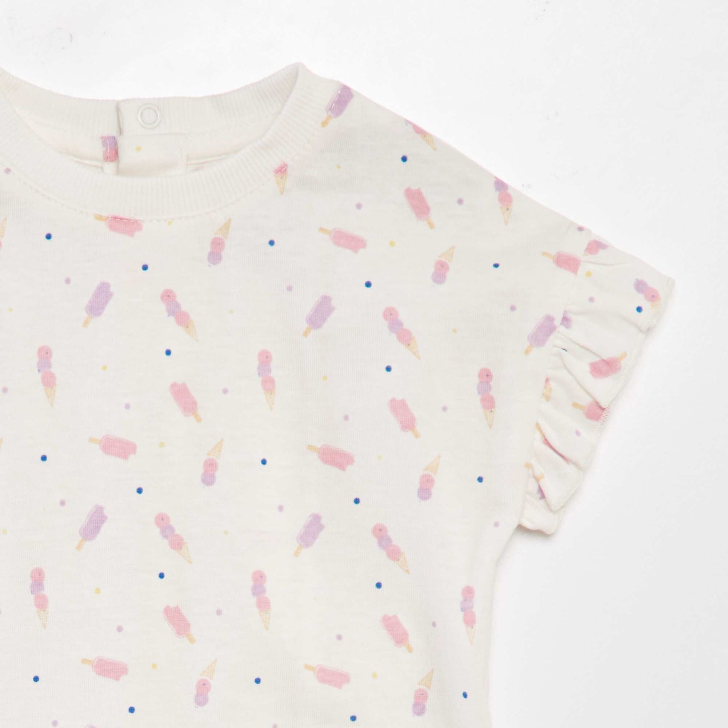 Printed T-shirt with flounced sleeves WHITE