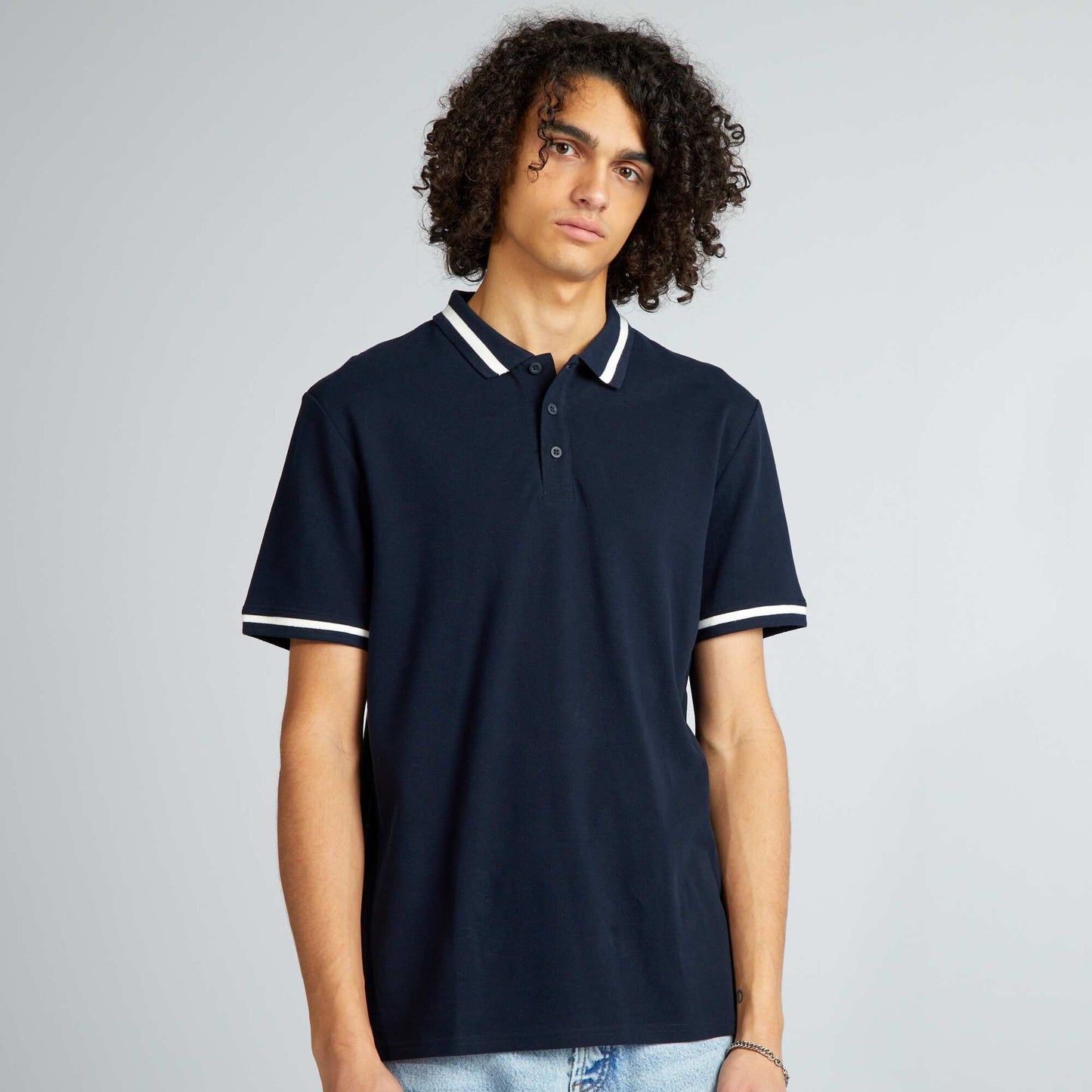 Contrasting short-sleeved polo shirt BLUE