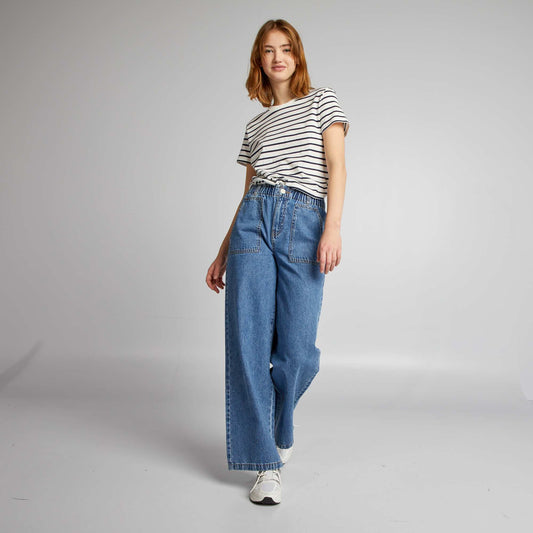 Wide-leg denim trousers with elasticated waistband BLUE