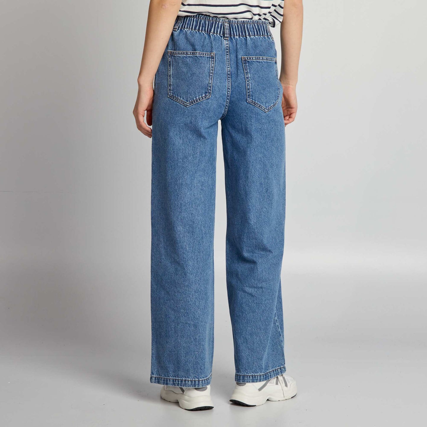 Wide-leg denim trousers with elasticated waistband BLUE