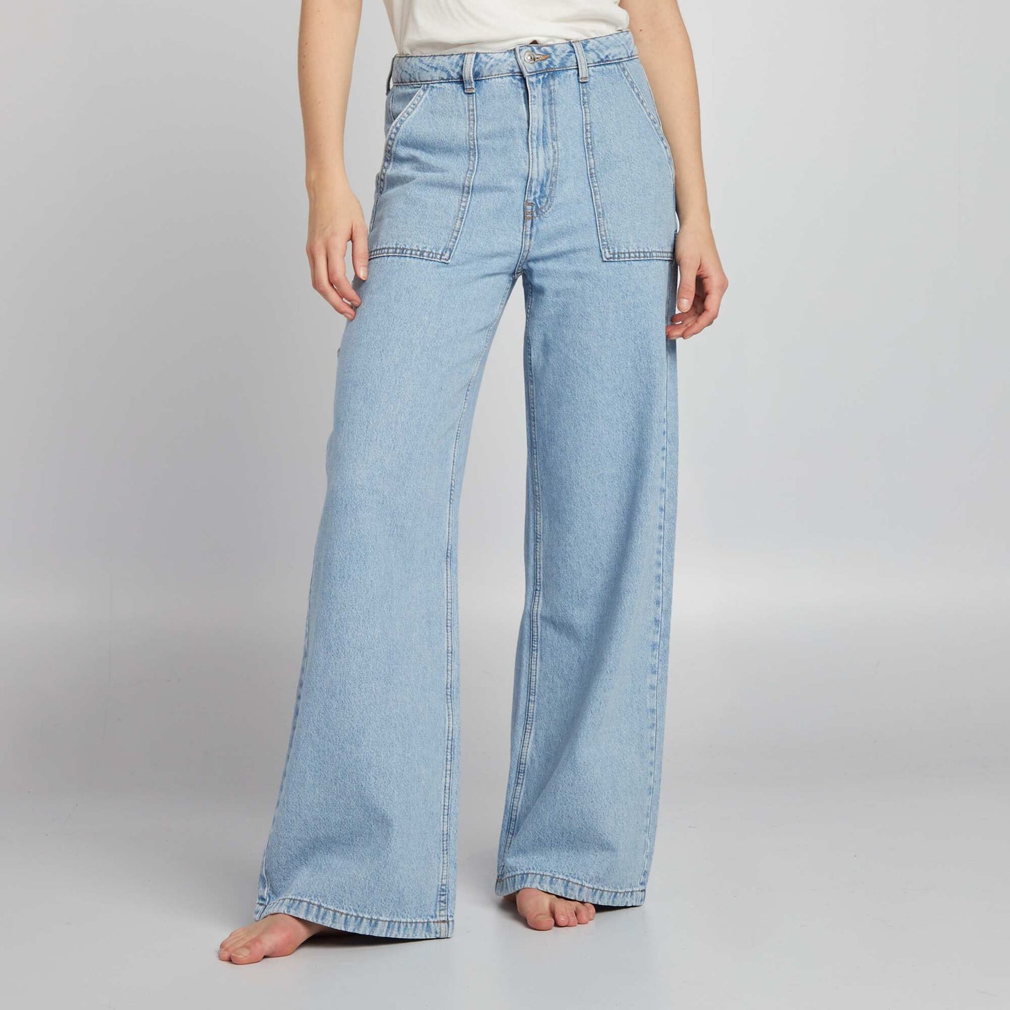 High-waisted denim trousers BLUE