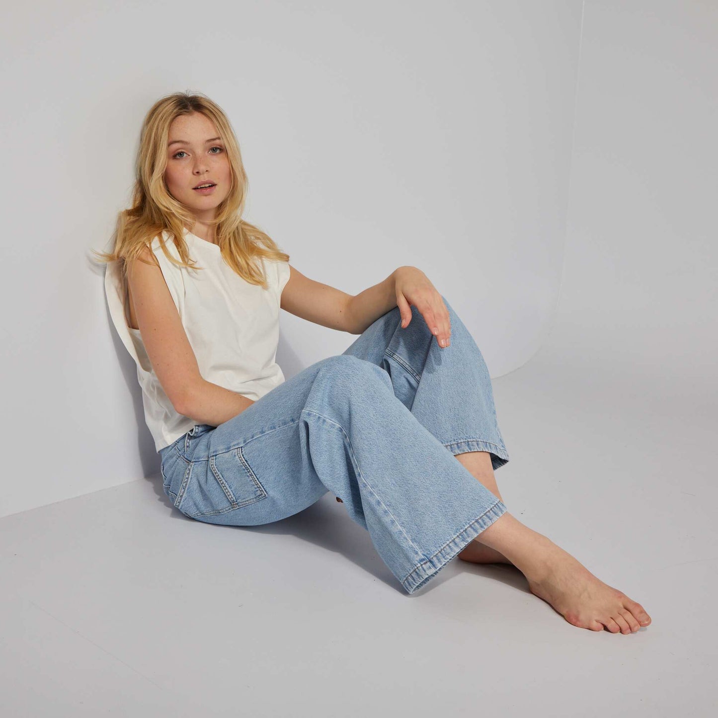 High-waisted denim trousers BLUE