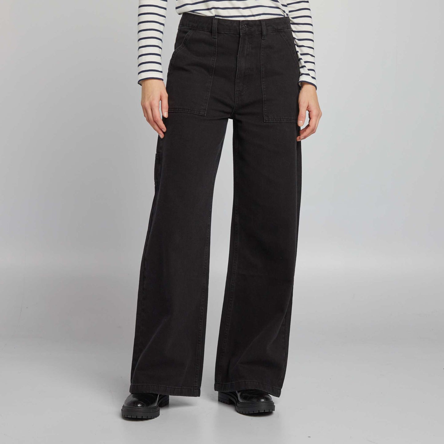 High-waisted denim trousers GREY