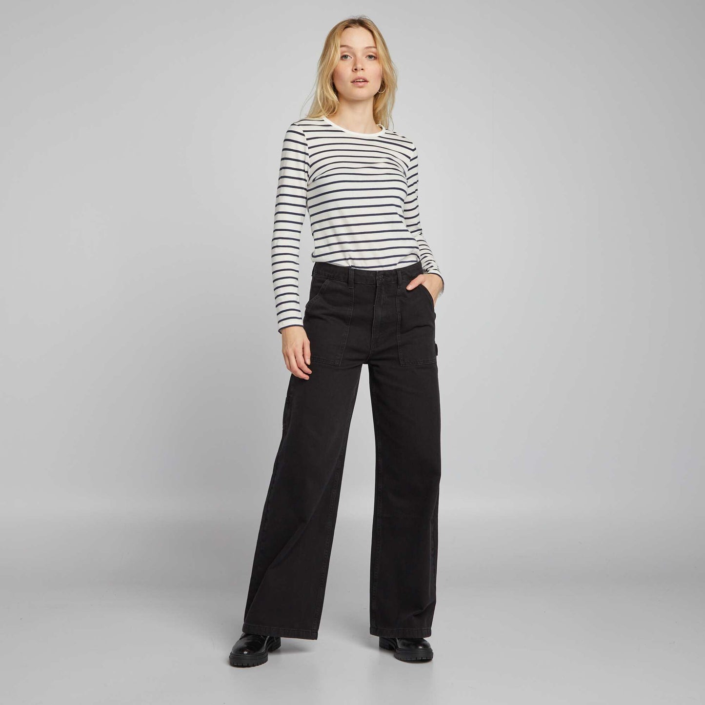 High-waisted denim trousers GREY