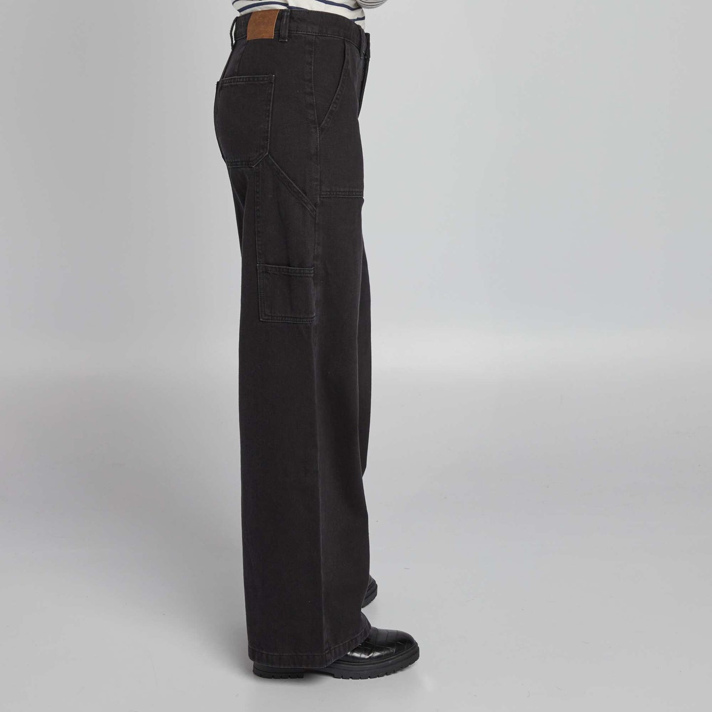 High-waisted denim trousers GREY